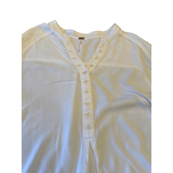 Free People White Rayon Button-Down Henley Blouse With Balloon Sleeves Boho - Picture 3 of 5